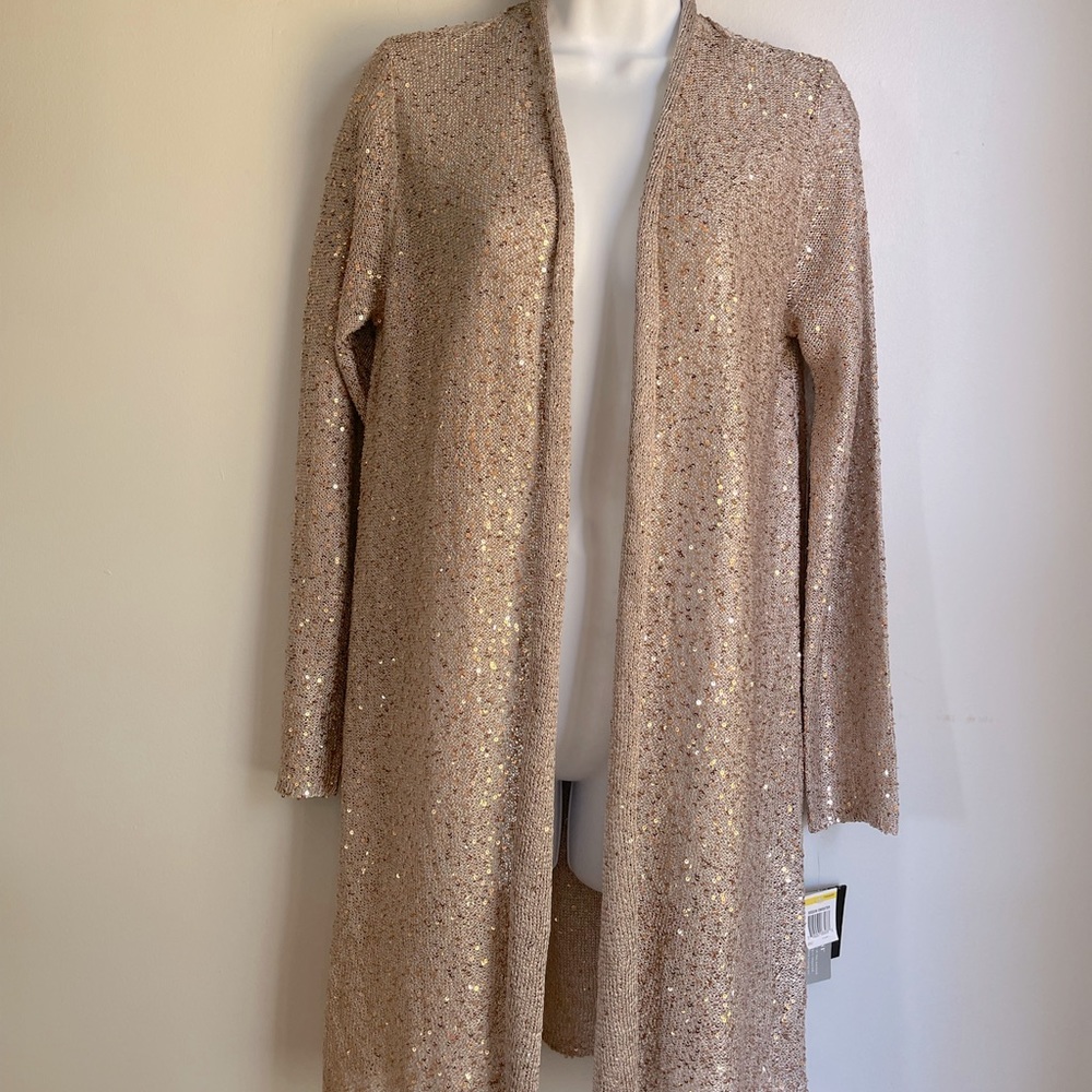 Alfani Long Cardigan  rose gold with sequence